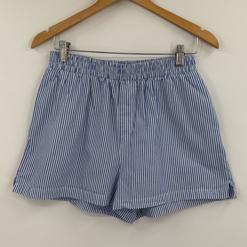 NA-KD Striped Elastic Waist Cotton Pull On Shorts in Blue & White | Size 10 - Picture 3 of 7